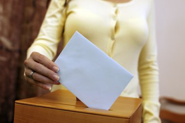 Woman in voting booth clipart