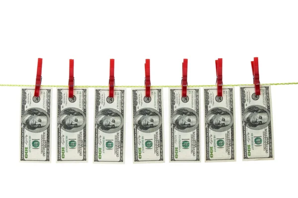 Money laundering with dollars on clothes line — Stock Photo, Image