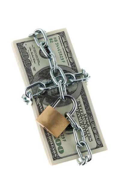 Dollar currency notes with lock and chain. — Stock Photo, Image