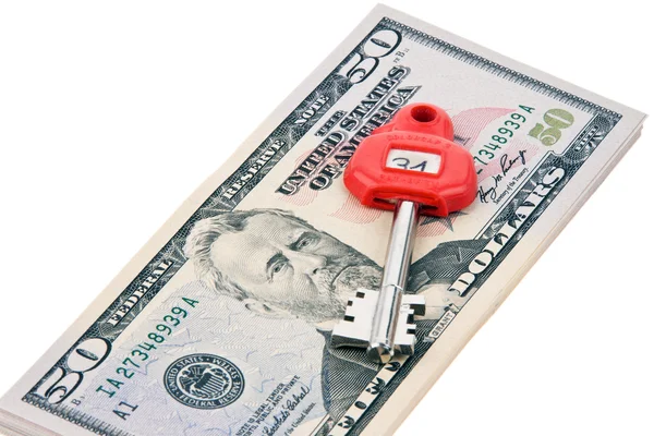 Dollar currency notes and keys safe — Stock Photo, Image