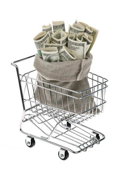 U.s. dollars bills in a sack — Stock Photo, Image