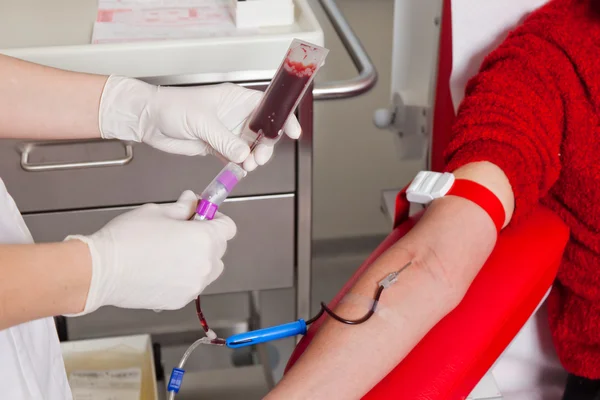 Sangre de la sangre donada en el laboratorio de sangre — Foto de Stock