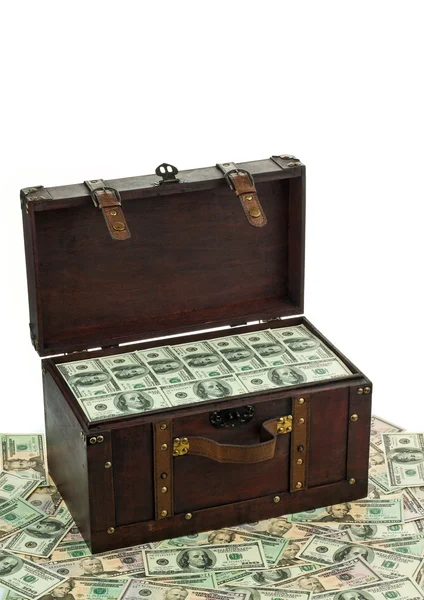 Chest with dollar bills. — Stock Photo, Image