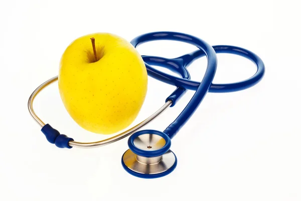 聴診器とアップル。健康的な食事 — ストック写真