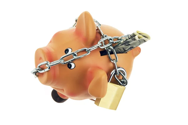 Piggy bank with money chain and dollar — Stok fotoğraf