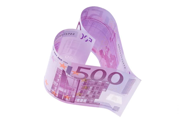 Банкнота евро в форме сердца — стоковое фото