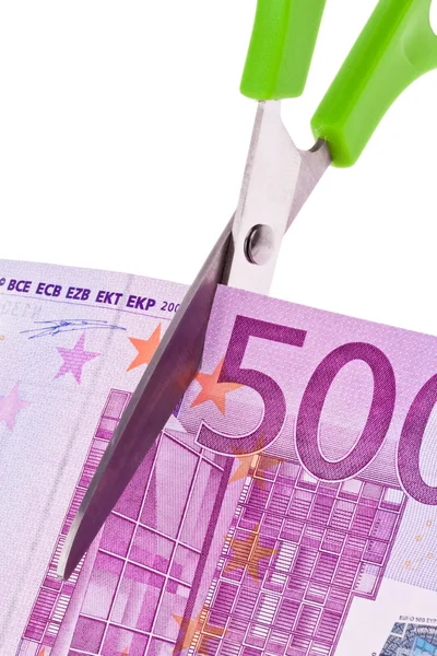 Banconote e forbici in euro — Foto Stock