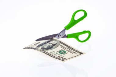 Dollar currency notes and scissors clipart