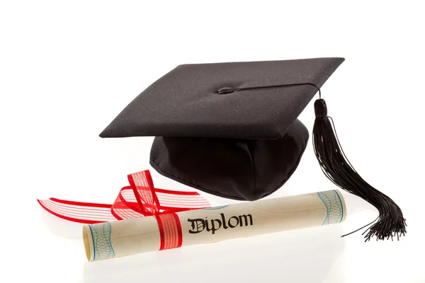 Mortarboard and diploma — Stock Photo, Image