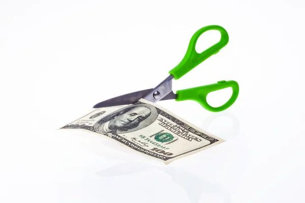 Dollar currency notes and scissors — Stock Photo, Image