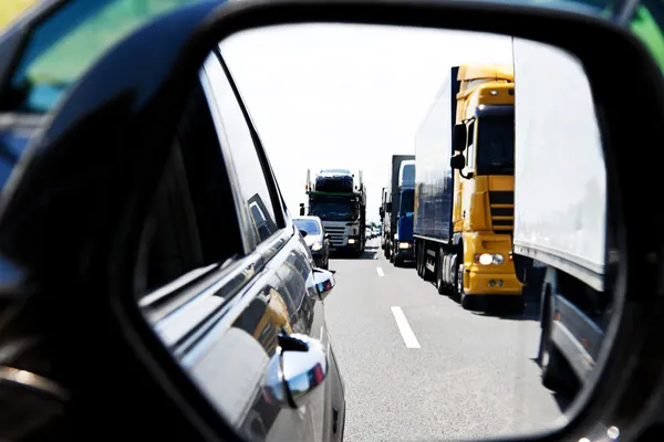Truck traffic jam on highway — Stock Photo, Image