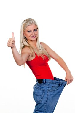 Woman after a successful diet clipart