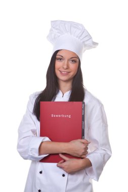 Young waitress with her application folder clipart