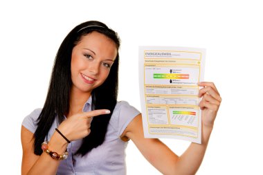 Woman with an energy performance certificate (austria) clipart