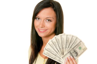 Woman with dollar bill clipart