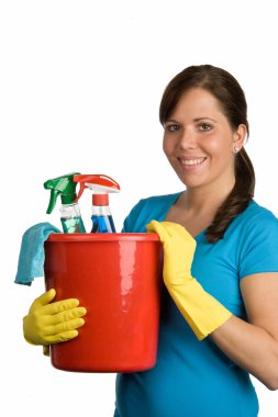 Cleaning woman with cleanser clipart