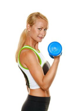 Woman with dumbbells during strength training clipart