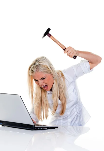 Computer and laptop problems with hammer — Stock Photo, Image