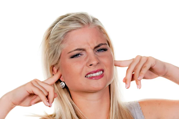 Woman suffers from noise — Stock Photo, Image
