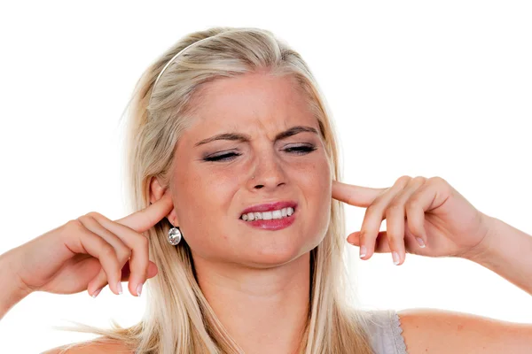 Woman suffers from noise — Stock Photo, Image