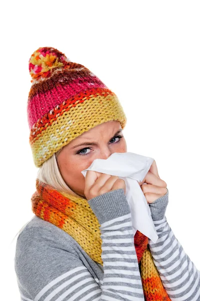 变应性鼻炎与感冒的女人 — 图库照片