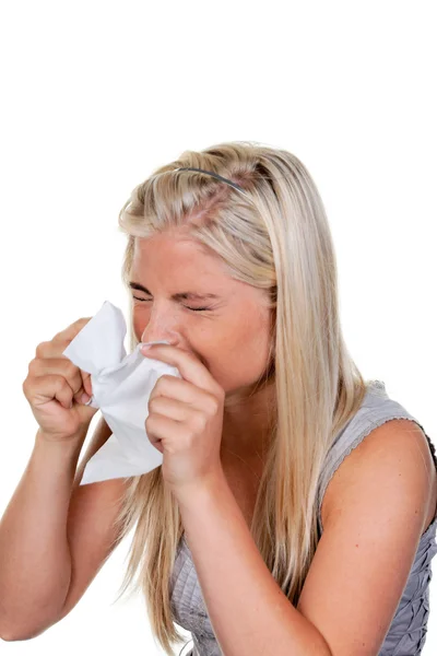Kobieta z alergie i Katar sienny — Zdjęcie stockowe