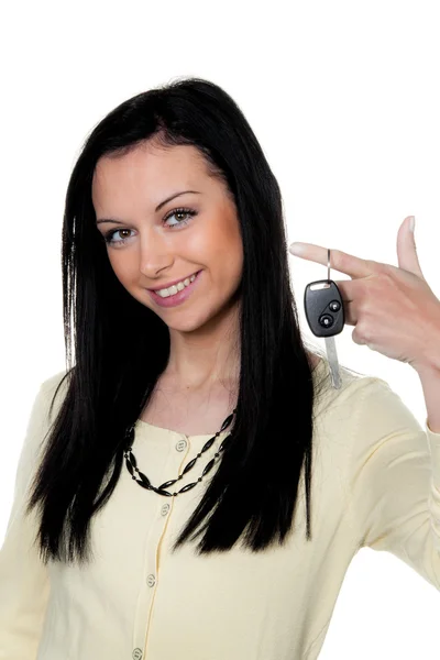 Woman with car keys and driver's license. — Stock Photo, Image
