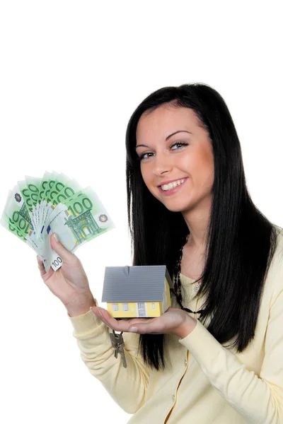 Woman with property and key — Stock Photo, Image