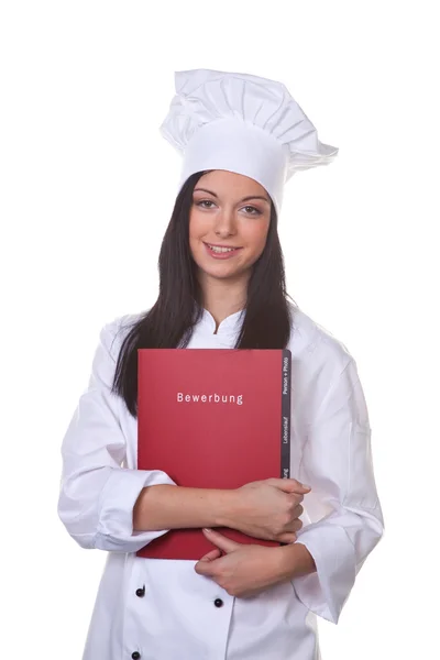 Jonge serveerster met haar toepassingsmap — Stockfoto