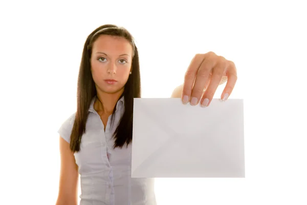 Woman with a blank envelope — Stock Photo, Image