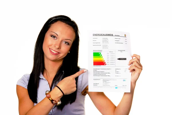 Mujer con certificado de eficiencia energética (Alemania) ) —  Fotos de Stock