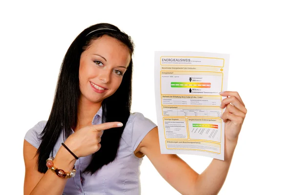 Donna con certificato di prestazione energetica (austria ) — Foto Stock