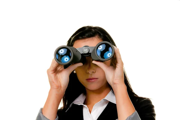 Woman with binoculars looking to the future — Stock Photo, Image