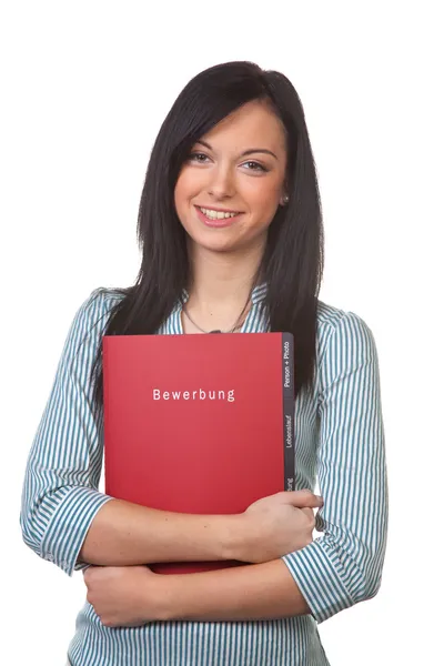 Mujer con cartera de aplicaciones — Foto de Stock