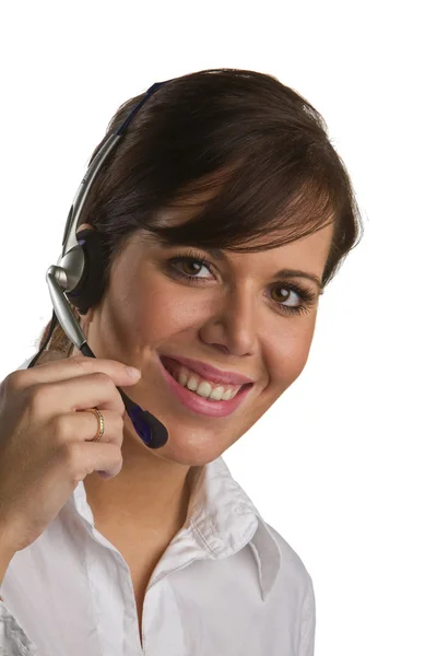 Femme avec casque d'écoute — Photo