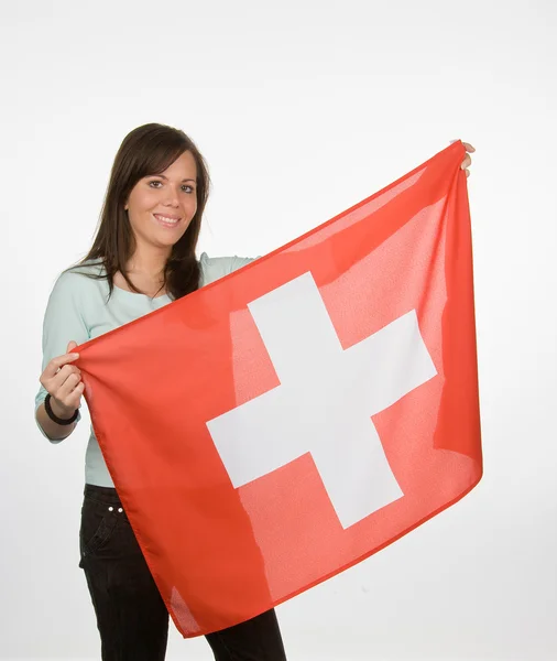 Egy fiatal nő, a nemzeti zászló — Stock Fotó