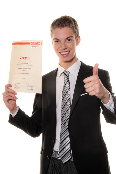 Young man is lehrabschlussprüfug — Stock Photo, Image