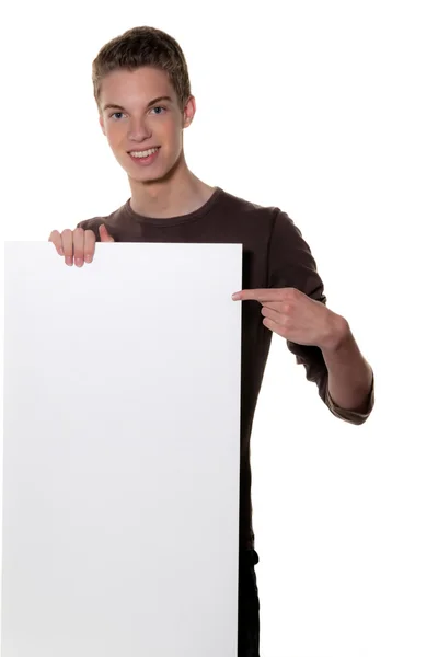 Young man a wake empty poster — Stock Photo, Image