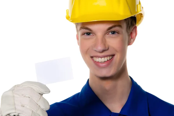 Apprentice / trainee. construction worker on building site — Stock Photo, Image