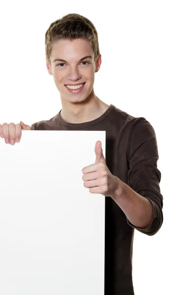 Young man a wake empty poster — Stock Photo, Image