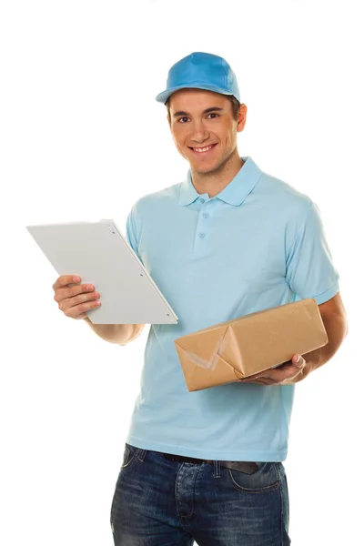 Messenger of messenger delivers mail service package — Stock Photo, Image