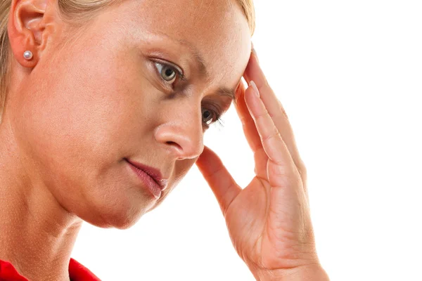 Dalgın kadın baş ağrısı ile — Stok fotoğraf