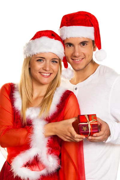 Dvojice na Vánoce s caps — Stock fotografie