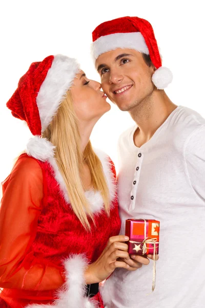 Para na Boże Narodzenie z czapki — Zdjęcie stockowe