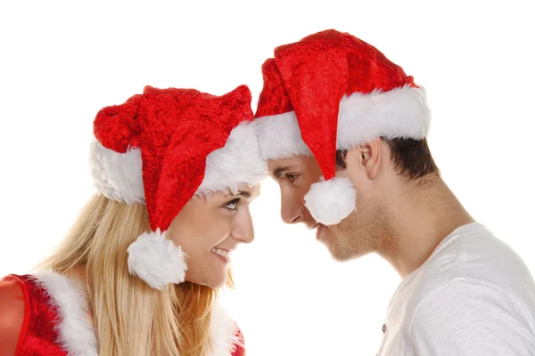 Para na Boże Narodzenie z czapki — Zdjęcie stockowe