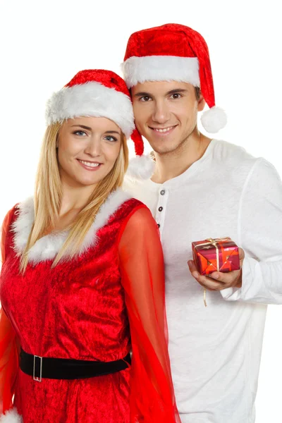 Pair for christmas with caps — Stock Photo, Image