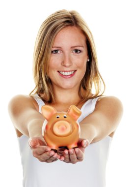 Young woman, to save money clipart