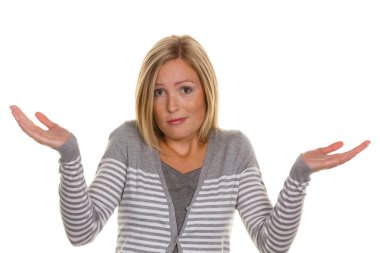 Unsuspecting woman shrugs clipart