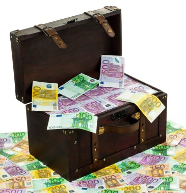 Chest with euro banknotes. financial crisis, crisis, debt. clipart