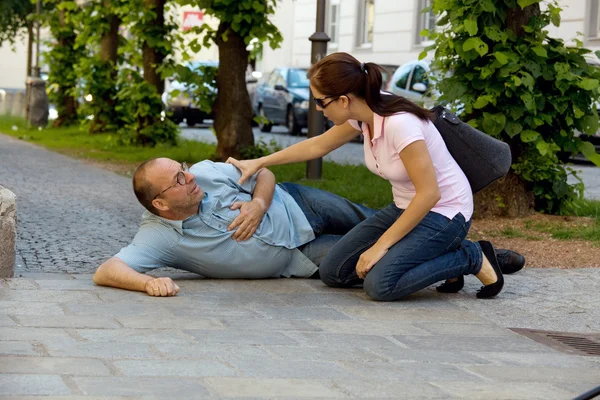 Husband has vertigo or heart attack — Stock Photo, Image